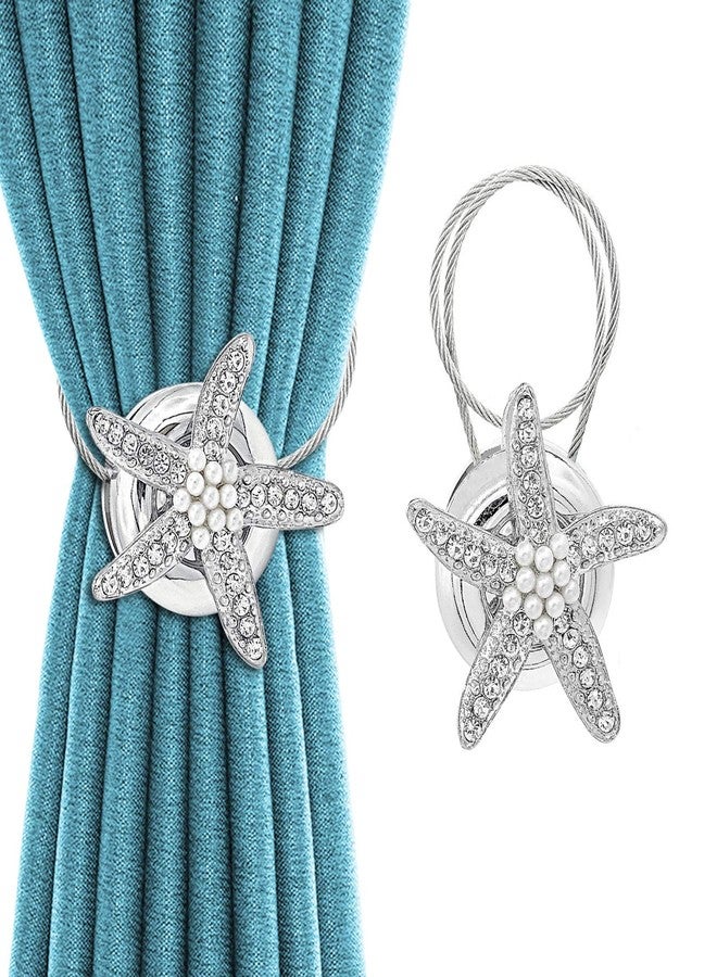 KOLAKO Curtain Tiebacks Crystal Curtain Holdbacks Silver Magnetic Curtain Buckle Tieback Holder Starfish Decorative Curtain Tie Back Hooks for Drapes, 1 Pair (Set of 2) - Image 1