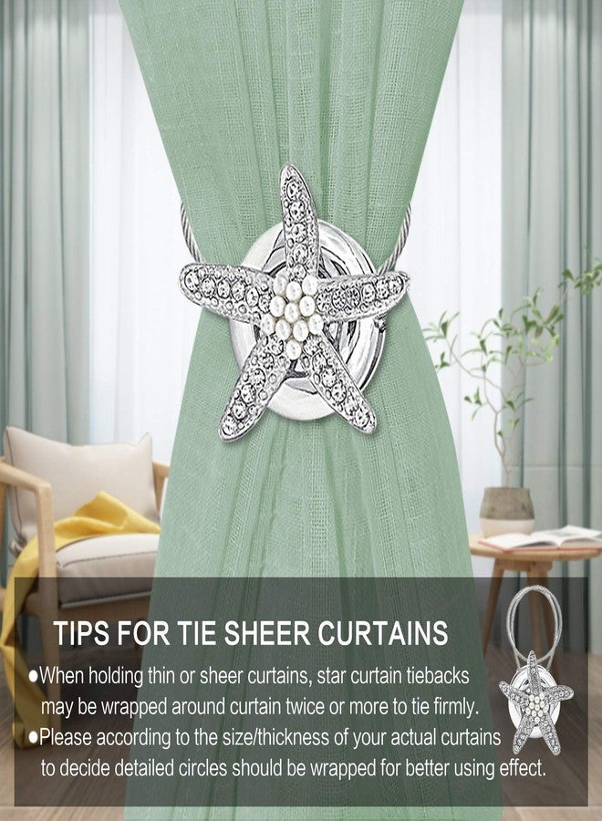 KOLAKO Curtain Tiebacks Crystal Curtain Holdbacks Silver Magnetic Curtain Buckle Tieback Holder Starfish Decorative Curtain Tie Back Hooks for Drapes, 1 Pair (Set of 2) - Image 3