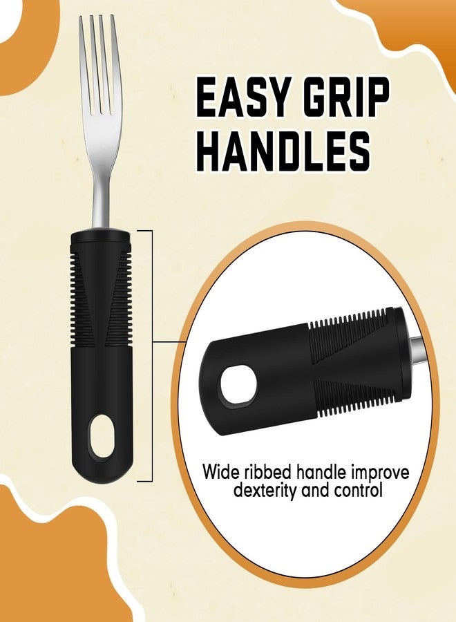 Uiifan 2 Set (10 Pcs) Adaptive Utensils for Hand Tremors, Elderly, Arthritis, Parkinsons Stainless Steel Easy Grip Handles Non Weighted Built up Utensils for Adults Hands Tremors Elderly, Black - Image 3