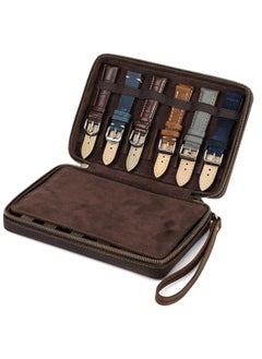 Y&D Portable Brown Leather Watch Band Storage Case for Travel 12 Slots/ Apple Case/ Garmin Fenix Bands/ Samsung - Not Large Bands  - Image 1