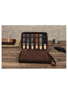 Y&D Portable Brown Leather Watch Band Storage Case for Travel 12 Slots/ Apple Case/ Garmin Fenix Bands/ Samsung - Not Large Bands  - Image 3