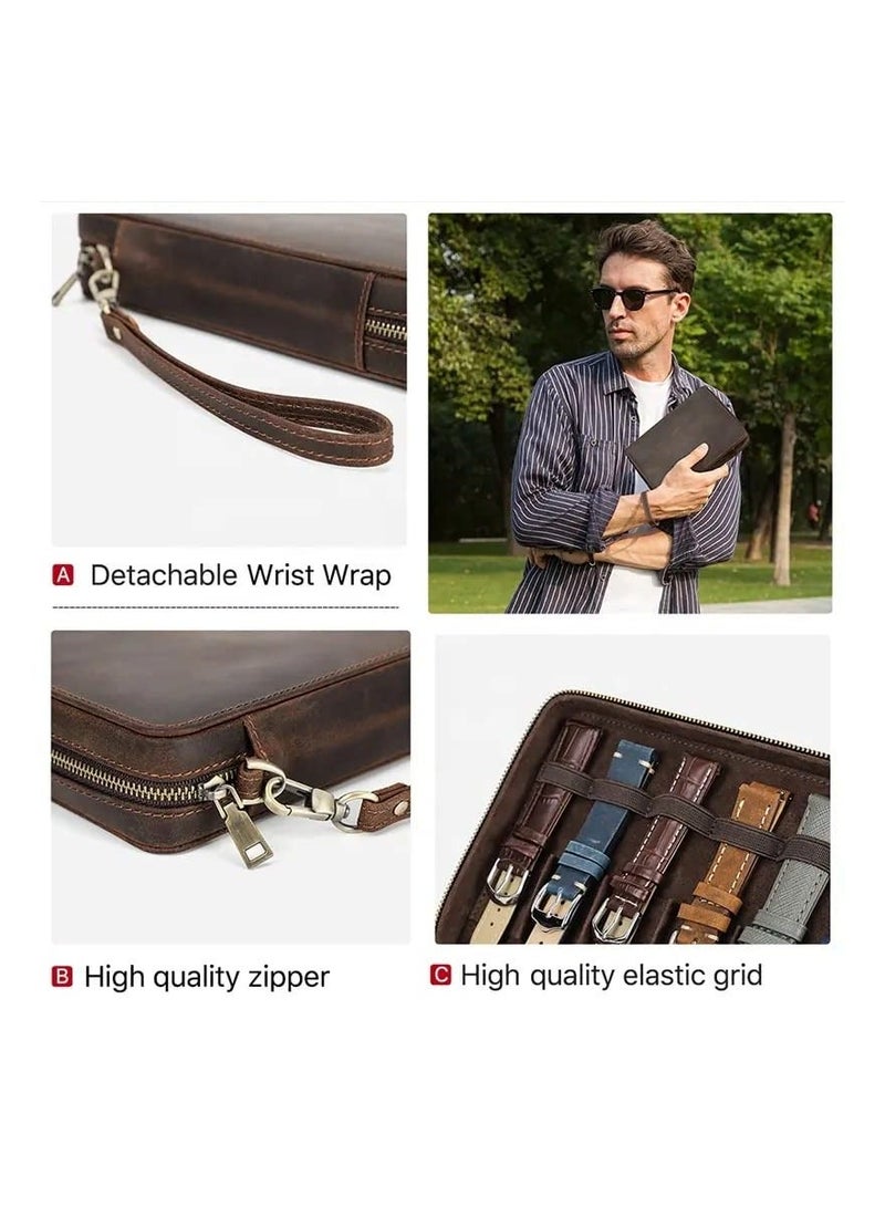 Y&D Portable Brown Leather Watch Band Storage Case for Travel 12 Slots/ Apple Case/ Garmin Fenix Bands/ Samsung - Not Large Bands - Image 2