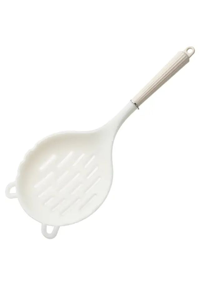 White Wooden Handle Silicone Skimming Leaf Strainer Large Heavy Duty High Temperature Resistant Colander Spoon For Hot Pot Pasta Dumplings Rice Noodles Non Slip Kitchen Utensil Dishwasher Safe - Image 4