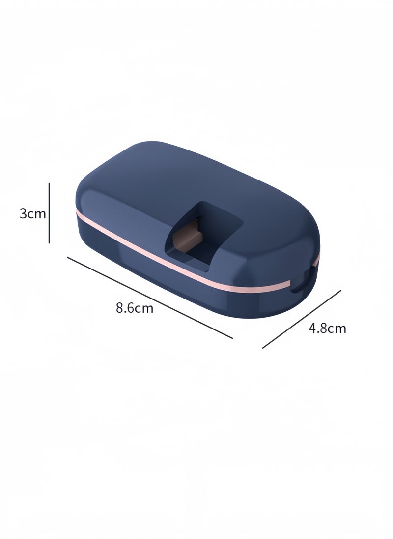 Portable pill box, pill cutter for small and large pills, pill box with grinding function, storage function and separate medicine outlet, suitable for daily use and travel (blue)