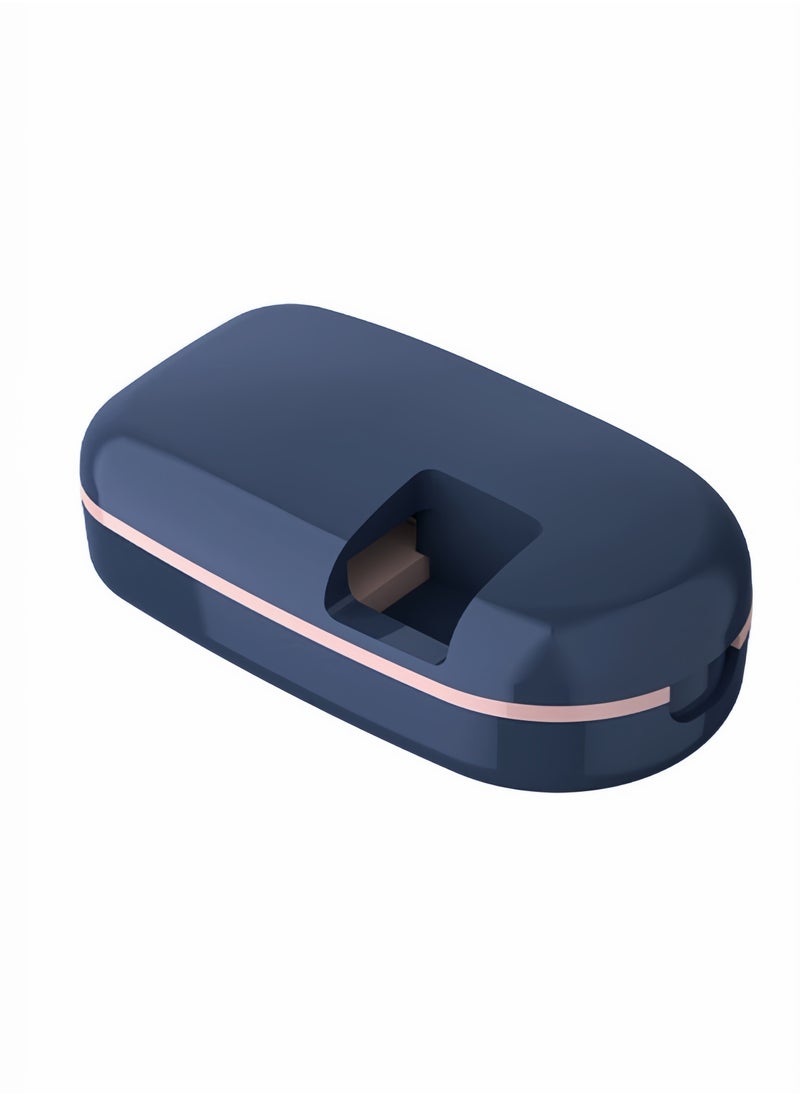 Portable pill box, pill cutter for small and large pills, pill box with grinding function, storage function and separate medicine outlet, suitable for daily use and travel (blue)