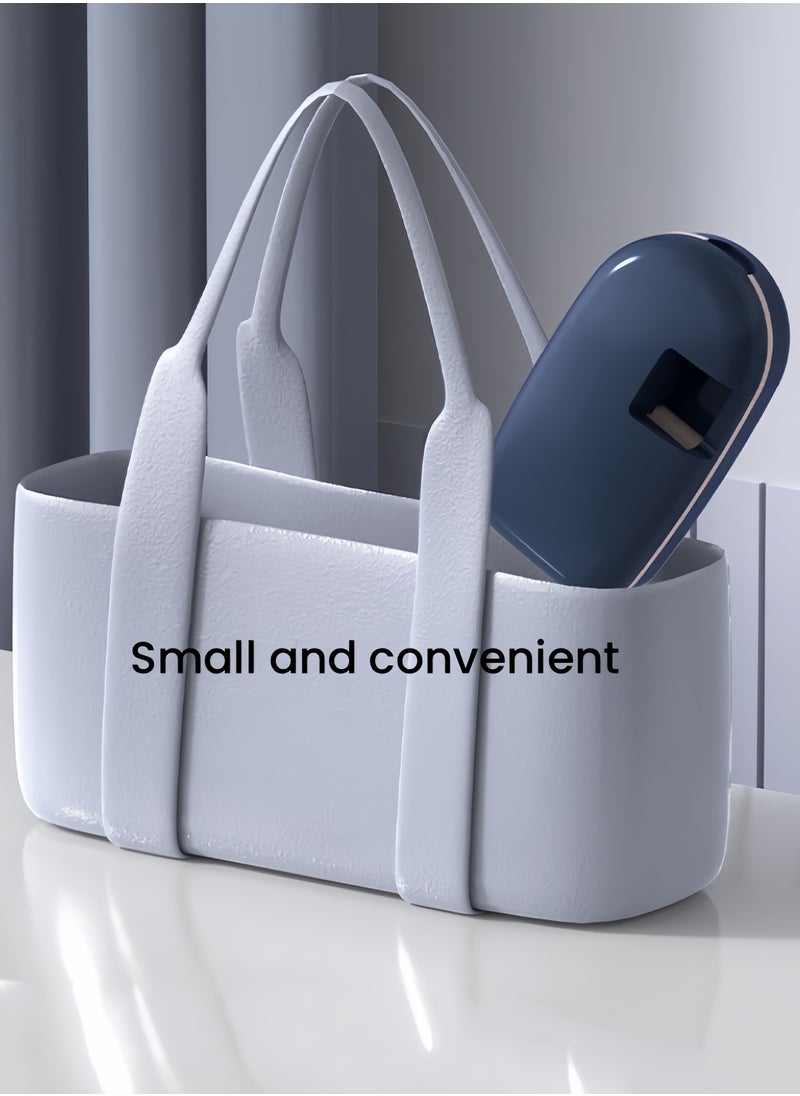 Portable pill box, pill cutter for small and large pills, pill box with grinding function, storage function and separate medicine outlet, suitable for daily use and travel (blue)