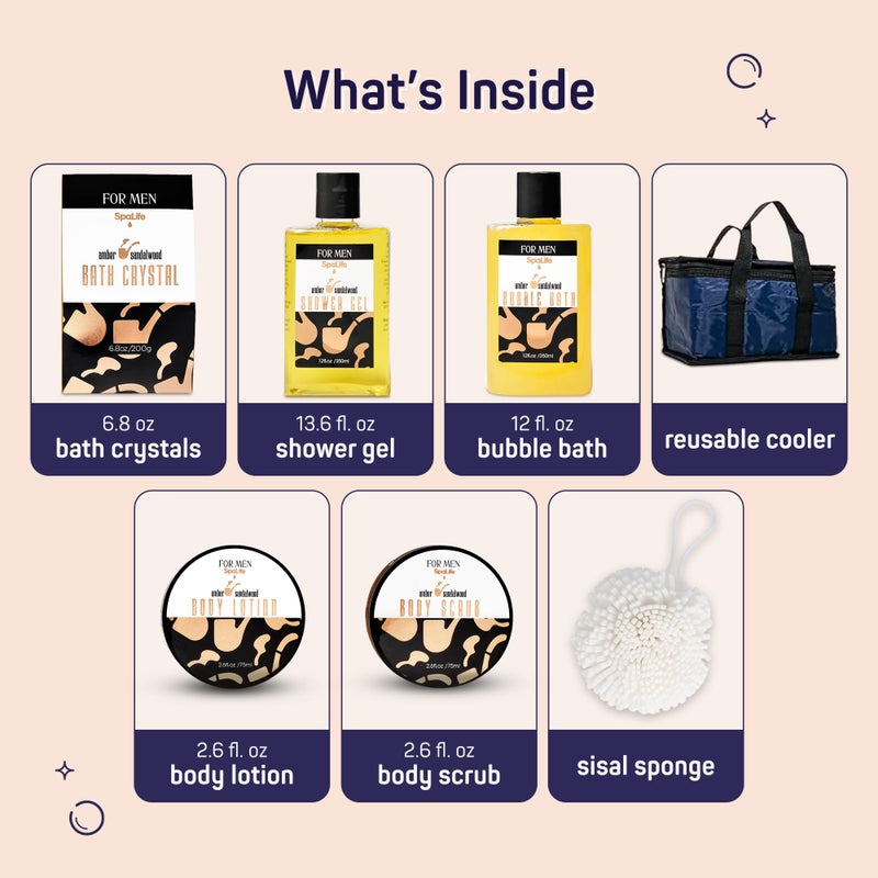 SpaLife Luxury Spa Skincare Sandalwood Gift Set for Men | Mens Body Wash Gifts | Mens Gift Set for Bath and Body | Christmas Gifts for Men | Cleansing, Moisturizing, Exfoliating | 7-Piece Bundle - Image 2