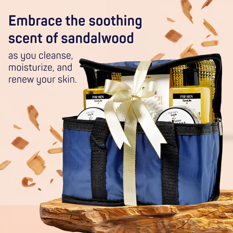 SpaLife Luxury Spa Skincare Sandalwood Gift Set for Men | Mens Body Wash Gifts | Mens Gift Set for Bath and Body | Christmas Gifts for Men | Cleansing, Moisturizing, Exfoliating | 7-Piece Bundle - Image 4