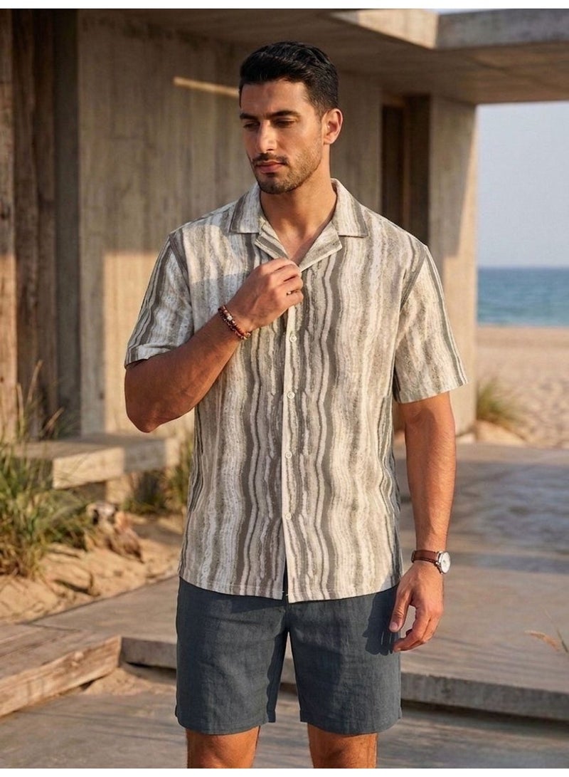 Hikes Men’s Premium Striped Shirt , Lightweight Breathable Summer Casual Shirt - Image 2
