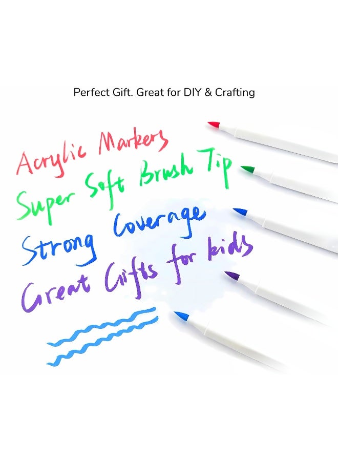 VIO 48 Soft Tip Acrylic Pens DIY Art Supplies Color Marker Paint Pens Smooth Flow Acrylic Markers Fine Point Permanent Brush Markers Creative Markers for DIY Projects Arts and Crafts School Classroom Kids Activity Kids and Adult Coloring Works on Paper Metal Wood Ceramic Fabric Glass Rock Canvas Mug Stone Birthday Party Gift Party Favors 48 Assorted Colors - Image 4