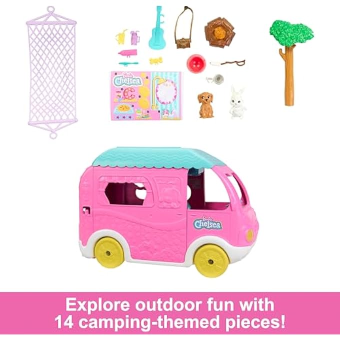 CHELSEA 2-IN-1 CAMPER PLAYSET WITH CHELSEA SMALL DOLL, 2 PETS & 15 ACCESSORIES - Image 3