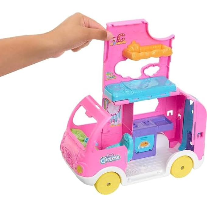 CHELSEA 2-IN-1 CAMPER PLAYSET WITH CHELSEA SMALL DOLL, 2 PETS & 15 ACCESSORIES - Image 4