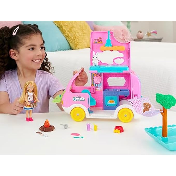 CHELSEA 2-IN-1 CAMPER PLAYSET WITH CHELSEA SMALL DOLL, 2 PETS & 15 ACCESSORIES - Image 2