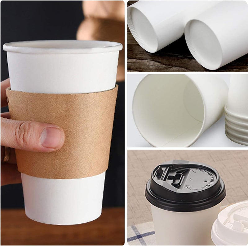 Lainrrew 50 Sets Disposable Coffee Cups with Lids & Sleeve, 12 oz to Go Coffee Cups Leakproof Paper Coffee Cups Hot Beverage Cups for Hot and Cold Drinks - Image 5