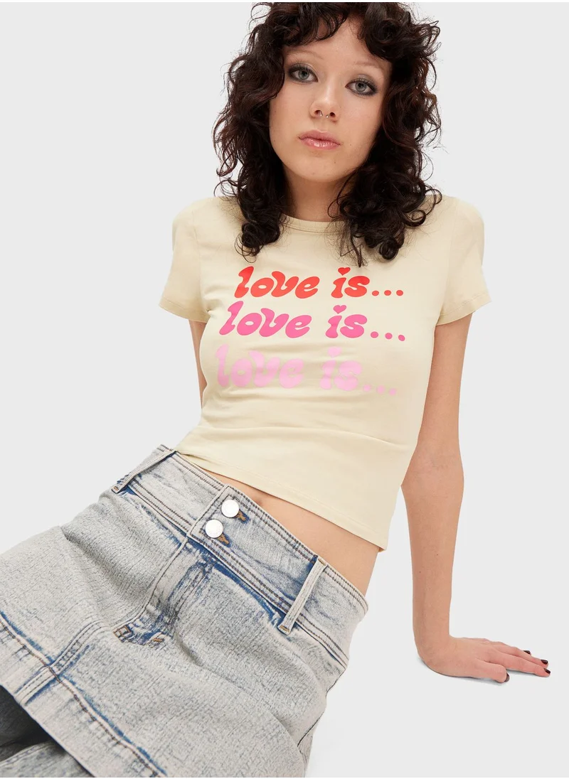 MONKI Crew Neck Graphic Crop T-Shirt