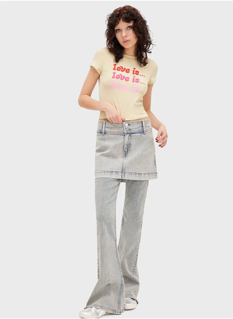 MONKI Crew Neck Graphic Crop T-Shirt