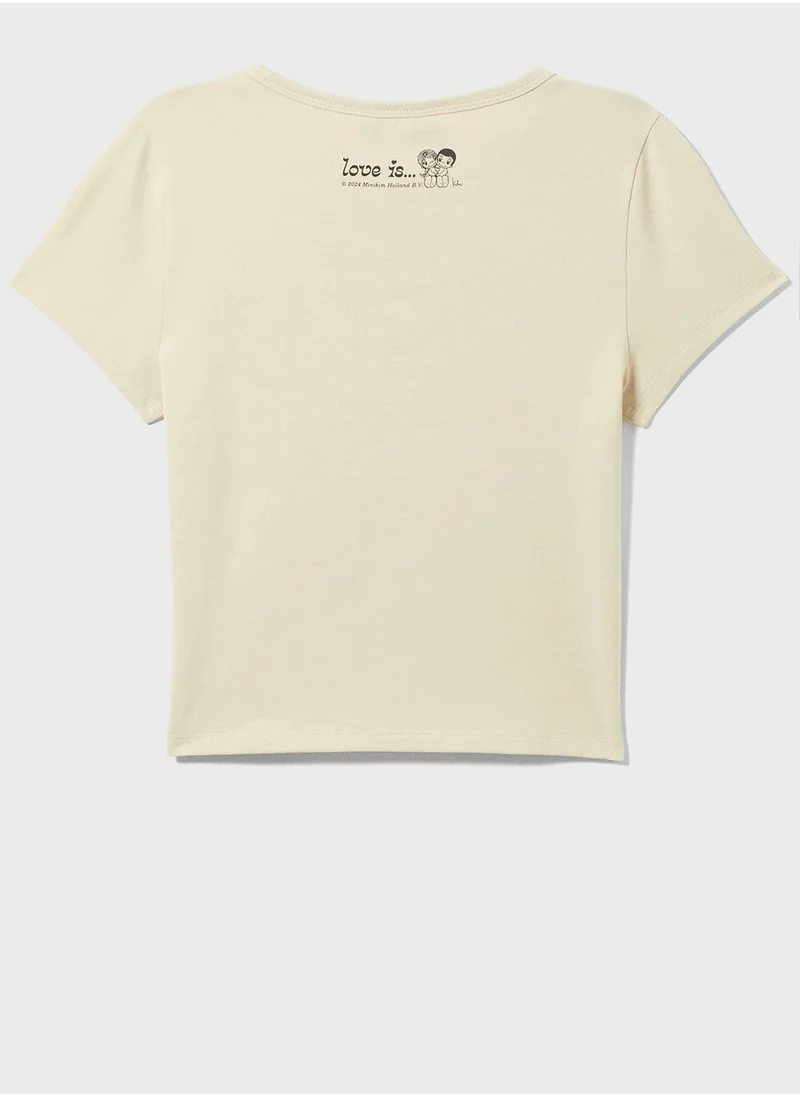 MONKI Crew Neck Graphic Crop T-Shirt
