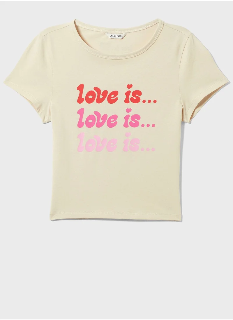 MONKI Crew Neck Graphic Crop T-Shirt