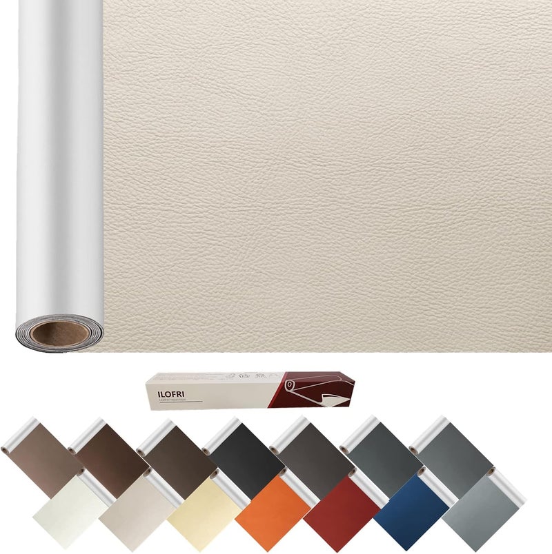 ILOFRI Leather Repair Kit for Furniture, 60x17 inch Self Adhesive Leather Repair Patch Tape, Vinyl Repair Kit for Couches, Furniture, Car Seat, Boat Seat, Sofa, Vinyl Upholstery, Chair, Interior - Ivory - Image 1