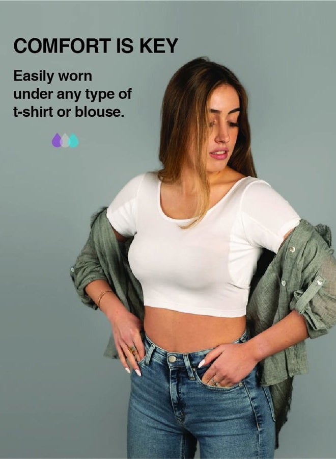 TopDry Women's Undershirts - Sweatproof Shirts Women with Underarm Sweat Pads - White - Image 3