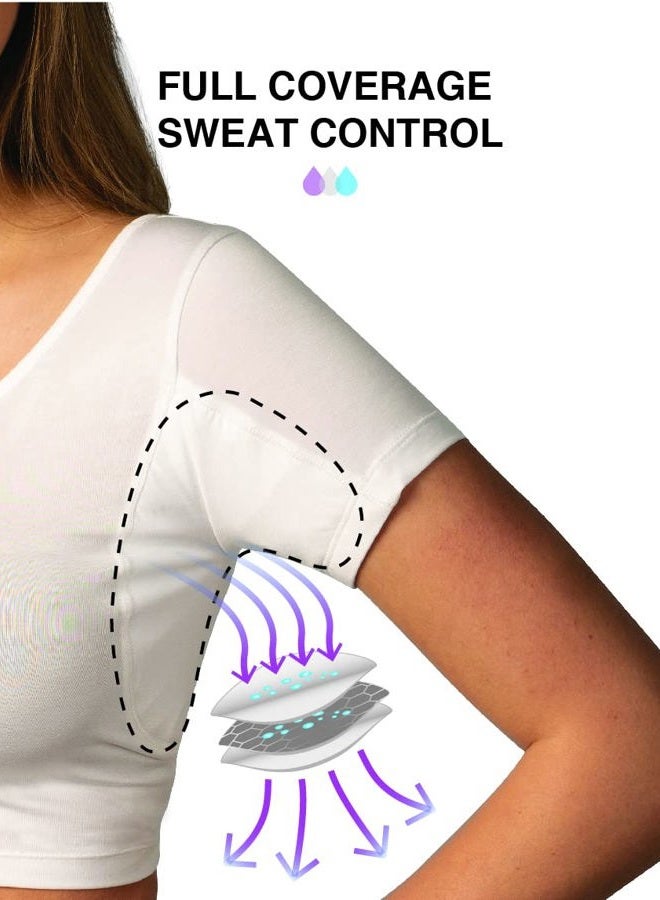 TopDry Women's Undershirts - Sweatproof Shirts Women with Underarm Sweat Pads - White - Image 2