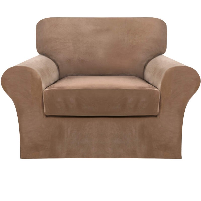 FantasDecor 2 Piece Chair Sofa Covers Velvet for Living Room Slipcovers with Individual Cushion Elastic Furniture Protector for Pets Machine Washable Armchair Luggage