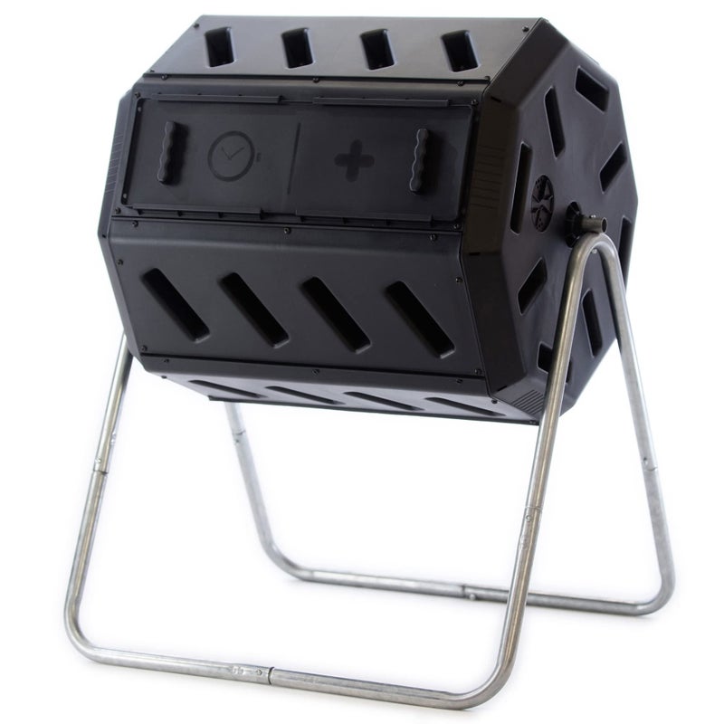 FCMP Outdoor FCMP Outdoor IM4000 Dual Chamber Tumbling Composter CanadianMade 100 Recycled Resin  Outdoor Rotating Compost Tumbler Bin for Garden Kitchen and Yard Waste Black 37 Gallon 