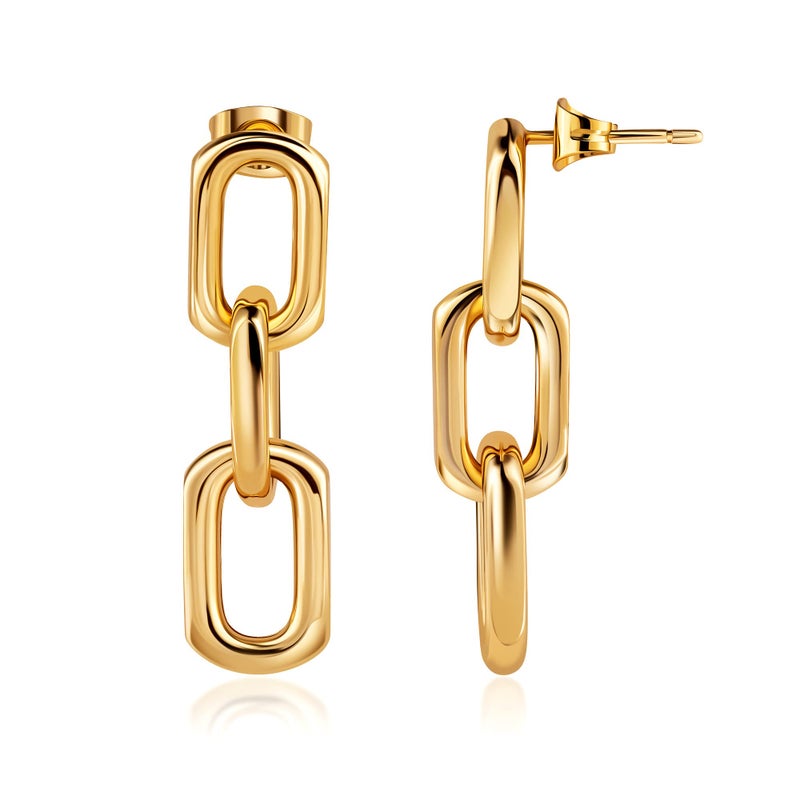Barzel 18K Gold Plated Symmetrical Drop Chain Earrings for Women - Made in Brazil - Image 1