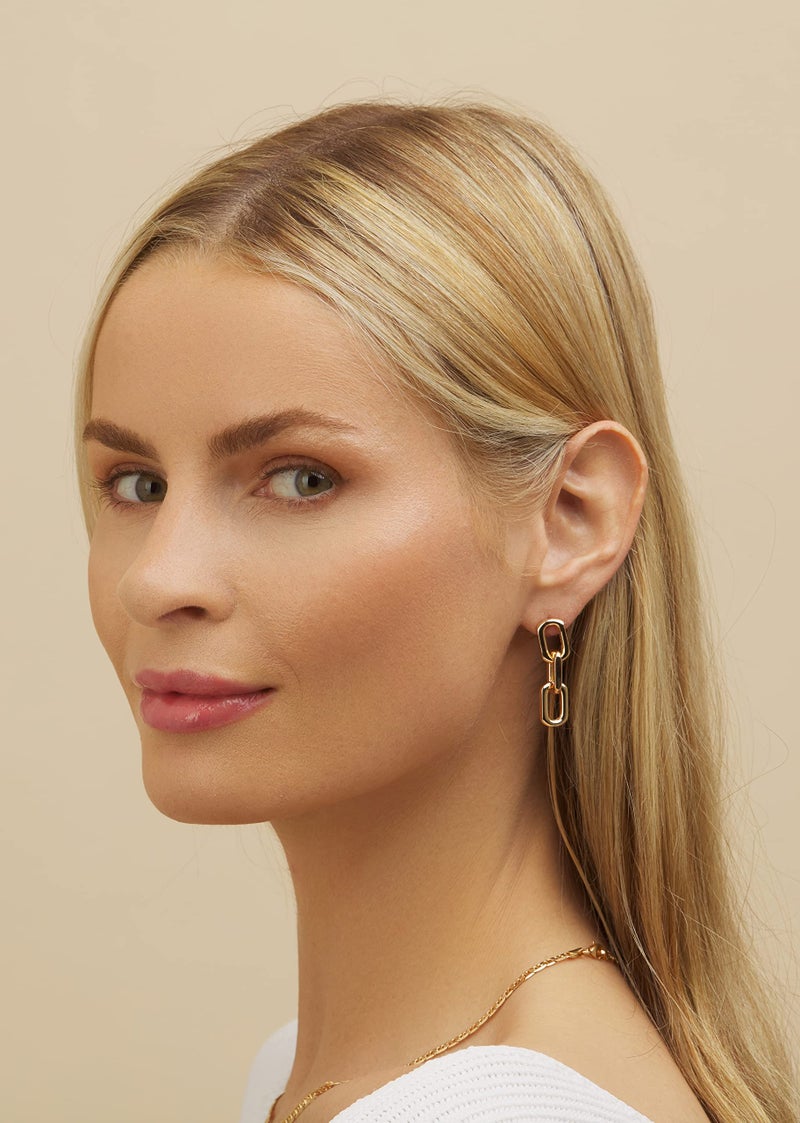 Barzel 18K Gold Plated Symmetrical Drop Chain Earrings for Women - Made in Brazil - Image 5