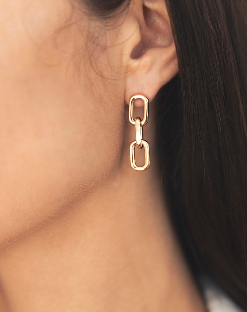 Barzel 18K Gold Plated Symmetrical Drop Chain Earrings for Women - Made in Brazil - Image 3