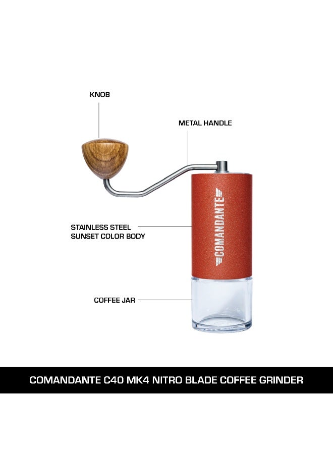 كيميكس مجموعة تحضير القهوة الاحترافية في المنزل – مطحنة القهوة اليدوية كوماندانتي C40 MK4 (غروب الشمس) وصانع القهوة Chemex Ottomatic 2.0 مع إبريق زجاجي بسعة 6-8 أكواب – مجموعة احترافية لتحضير القهوة بميزات حجر النيترو، وسطح تسخين وميزة التفتح التلقائي. - Image 3