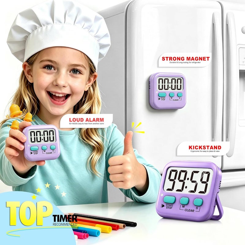 Antonki 2 Pack Digital Timer for Kids, Magnetic Countdown Kitchen Timers for Cooking, Egg, Classroom, Teacher, Exercise, Study, Oven - Battery Included - Image 3