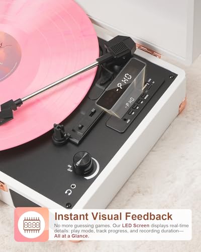 TANLANIN Vinyl Record Player with Built-in Speakers Vintage 3-Speed Portable Suitcase Bluetooth Turntables with USB Recording Belt-Driven LP Player Support AUX/RCA/Headphone Jack, Purple Leather - Image 2