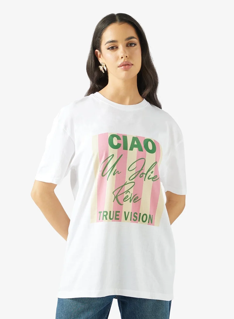 Ginger Cotton Oversize Travel Graphic T-shirt