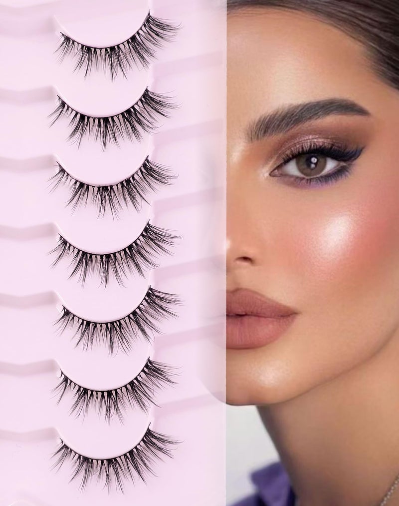 Onlyall Cat Eye Lashes Natural Lashes False Eyelashes Fox Eye Lashes False Lashes 7 Pairs D5 - Image 1