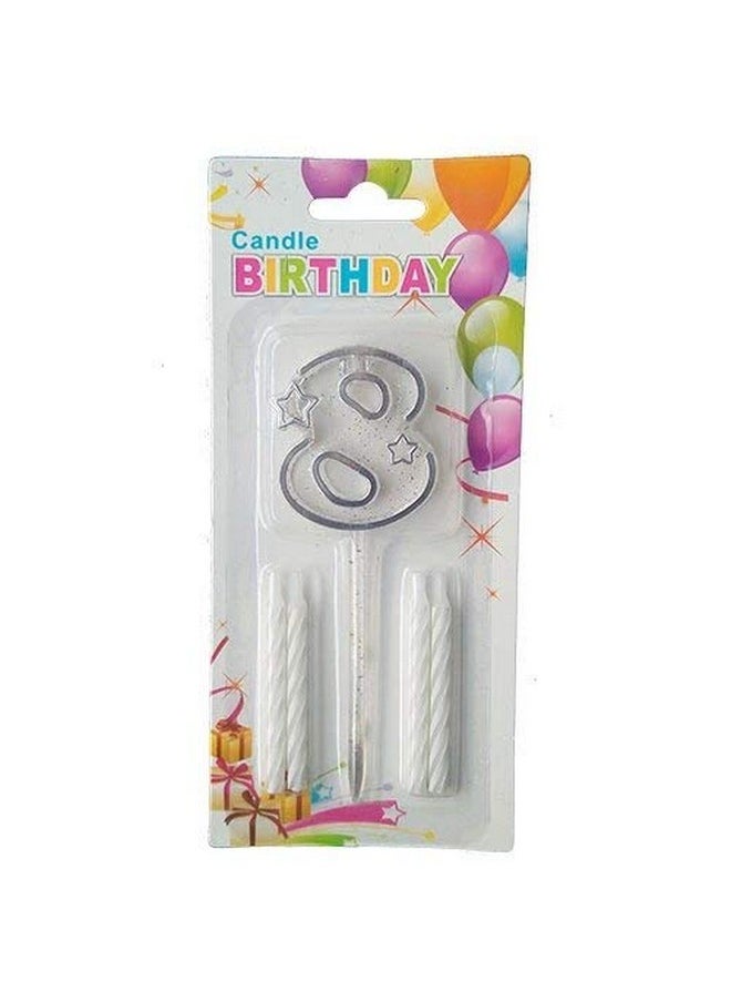 Funcart Funcart Multicolor Transparent Number 8 Cake Topper Candle(4 Candle and 1 Topper) 
