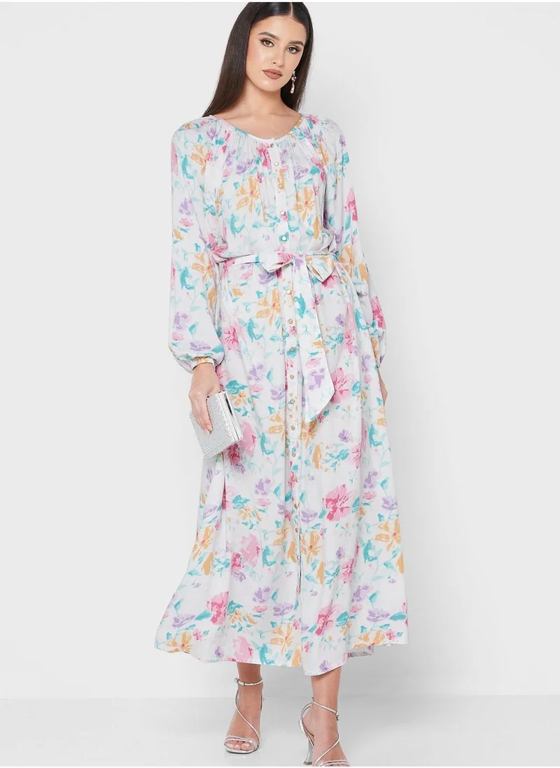 KASHKHA Cuffed Sleeve Floral Dress