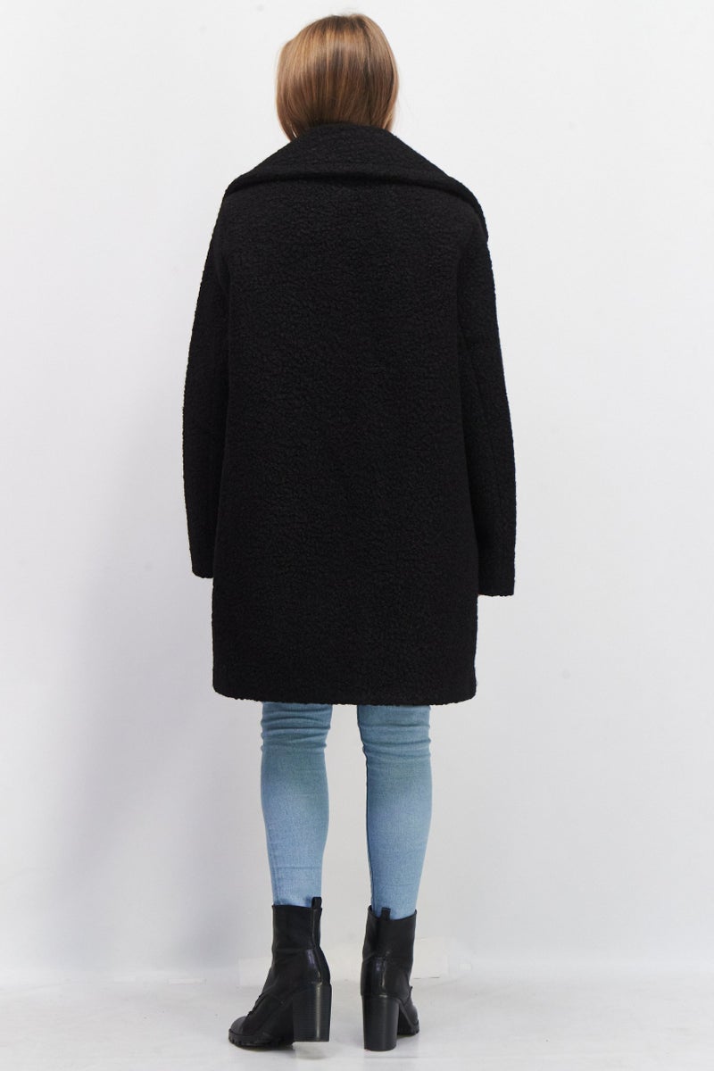 Women Textured  Long Sleeve Trench Coat, Black