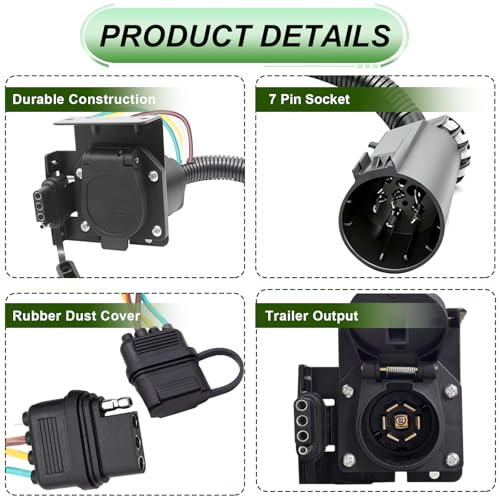 Ruibapa 7 Pin to 7-Way Blade and 4-Way Flat Trailer Wiring Adapter,7 Way Trailer Plug Adapter with Mounting Bracket,Trailer Connector Socket Wiring Adapter Connector Kit - Image 3
