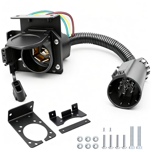 Ruibapa 7 Pin to 7-Way Blade and 4-Way Flat Trailer Wiring Adapter,7 Way Trailer Plug Adapter with Mounting Bracket,Trailer Connector Socket Wiring Adapter Connector Kit - Image 1