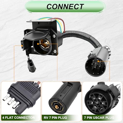 Ruibapa 7 Pin to 7-Way Blade and 4-Way Flat Trailer Wiring Adapter,7 Way Trailer Plug Adapter with Mounting Bracket,Trailer Connector Socket Wiring Adapter Connector Kit - Image 4