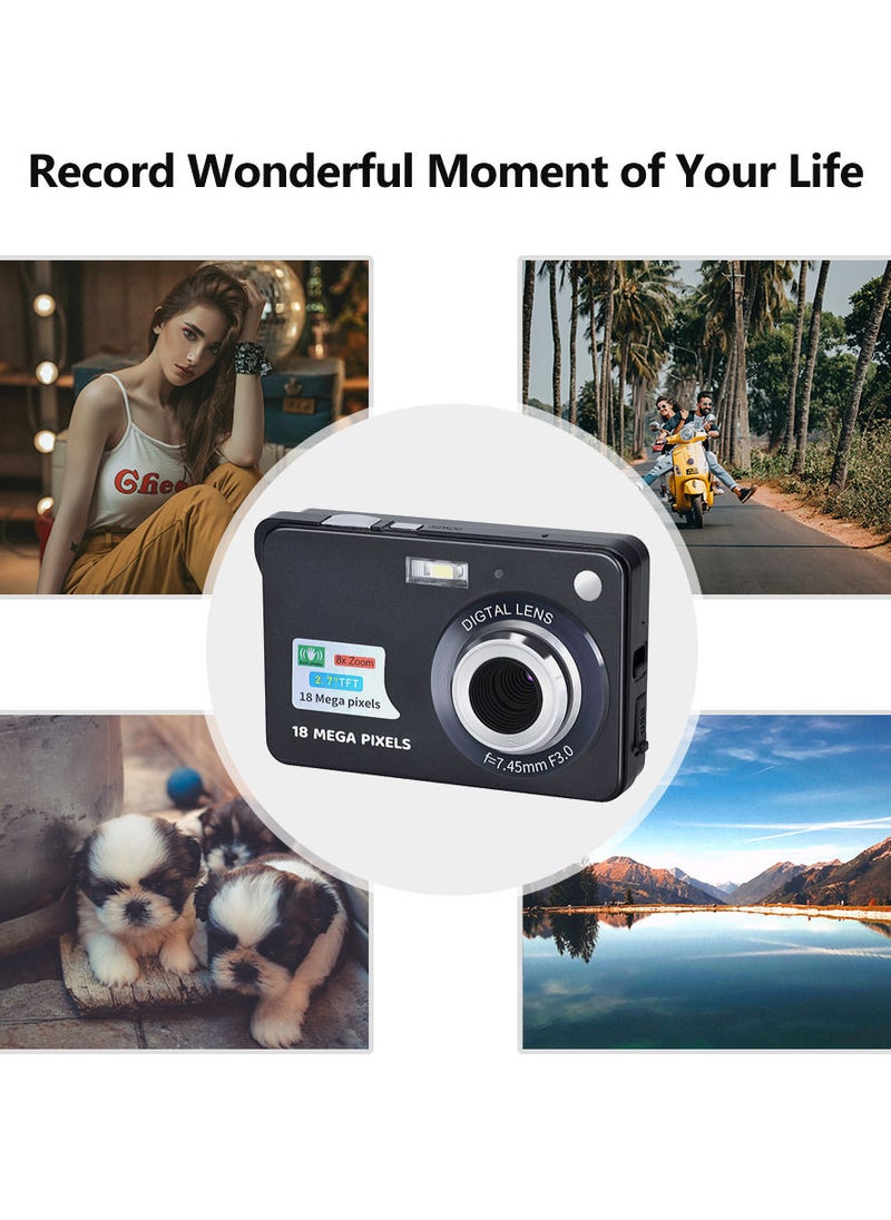 Generic - Portable 720P Digital Camera Video Camcorder 18MP Photo 8X Zoom Anti-shake 2.7 Inch Large TFT Screen Built-in Lithium Battery with Carry Bag USB Charging Cable for Kids Teens - Image 1