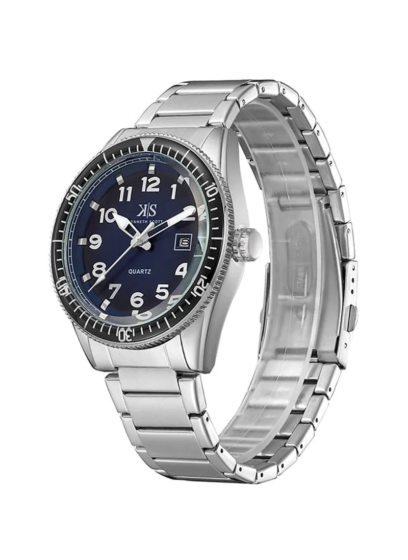 KENNETH SCOTT Kenneth Scott K23028-SBSN Men's Analog Display Watch & Stainless Steel Strap Silver