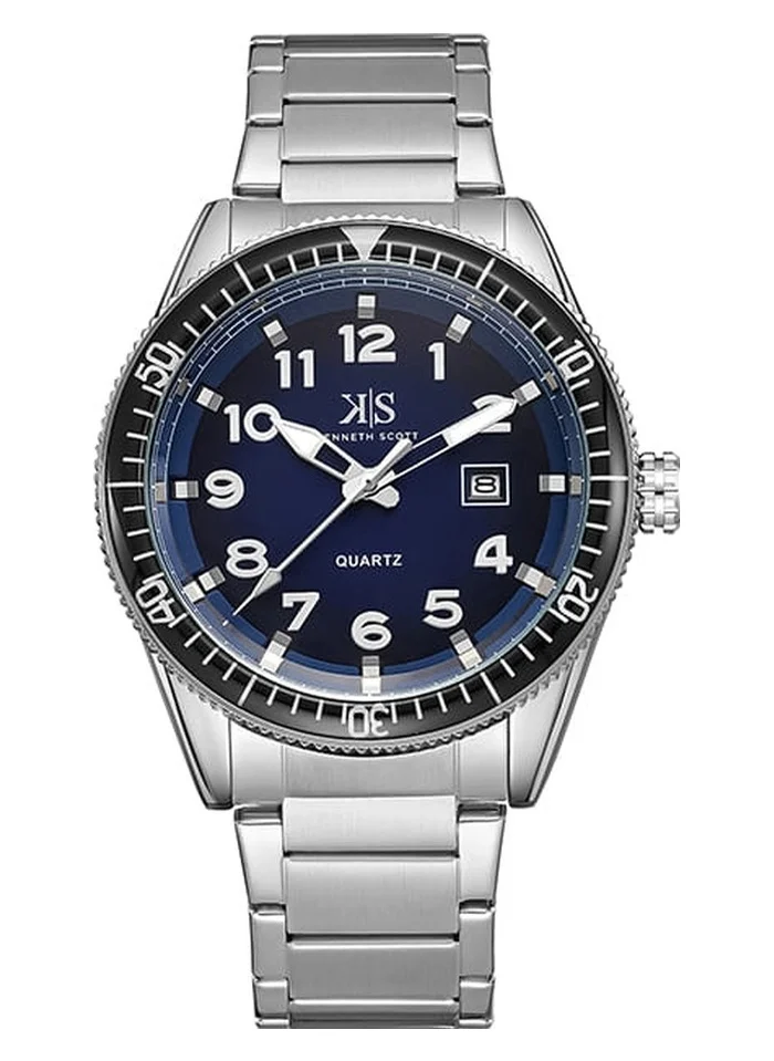 KENNETH SCOTT Kenneth Scott K23028-SBSN Men's Analog Display Watch & Stainless Steel Strap Silver