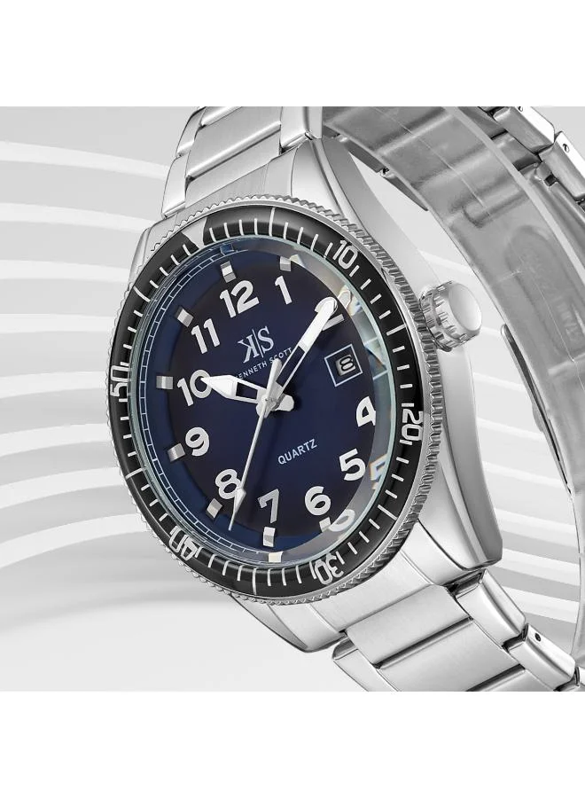 كينيث سكوت Men's Analog Display Watch With Silver Stainless Steel Strap - K23028-SBSN