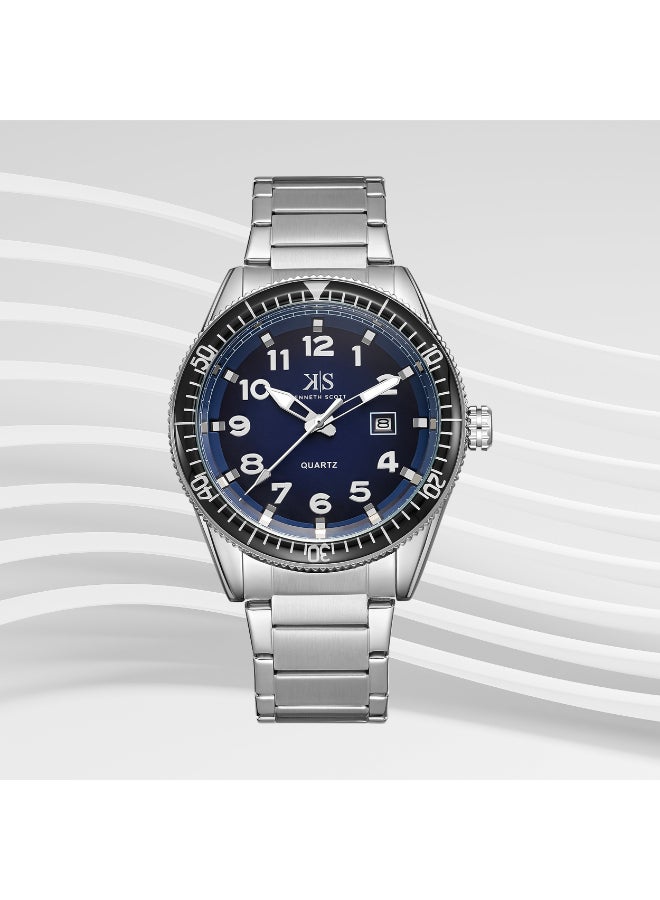 KENNETH SCOTT Men's Analog Display Watch With Silver Stainless Steel Strap - K23028-SBSN - Image 1