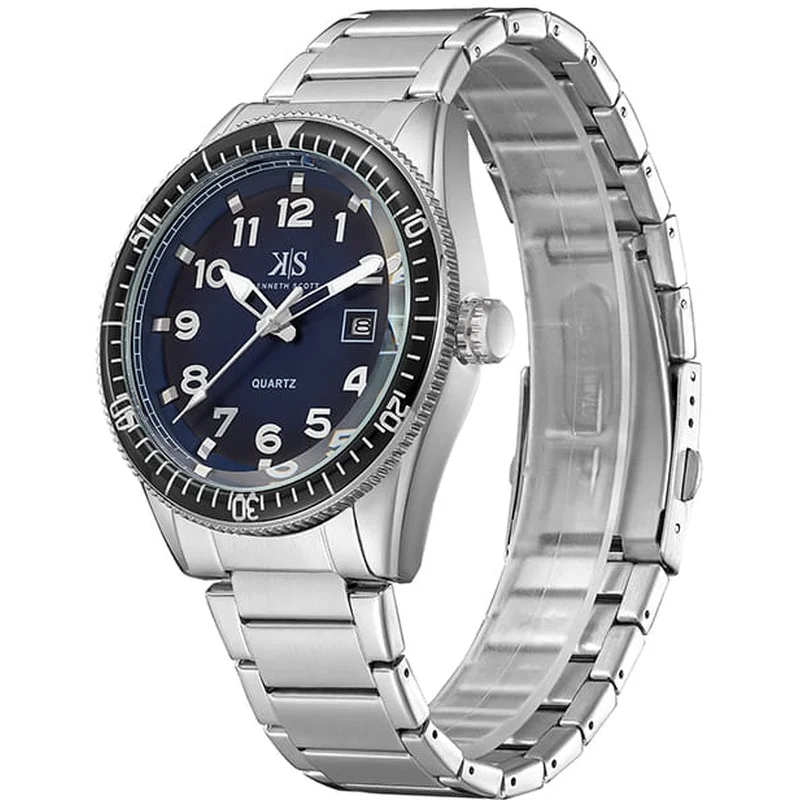 KENNETH SCOTT Men's Analog Display Watch With Silver Stainless Steel Strap - K23028-SBSN