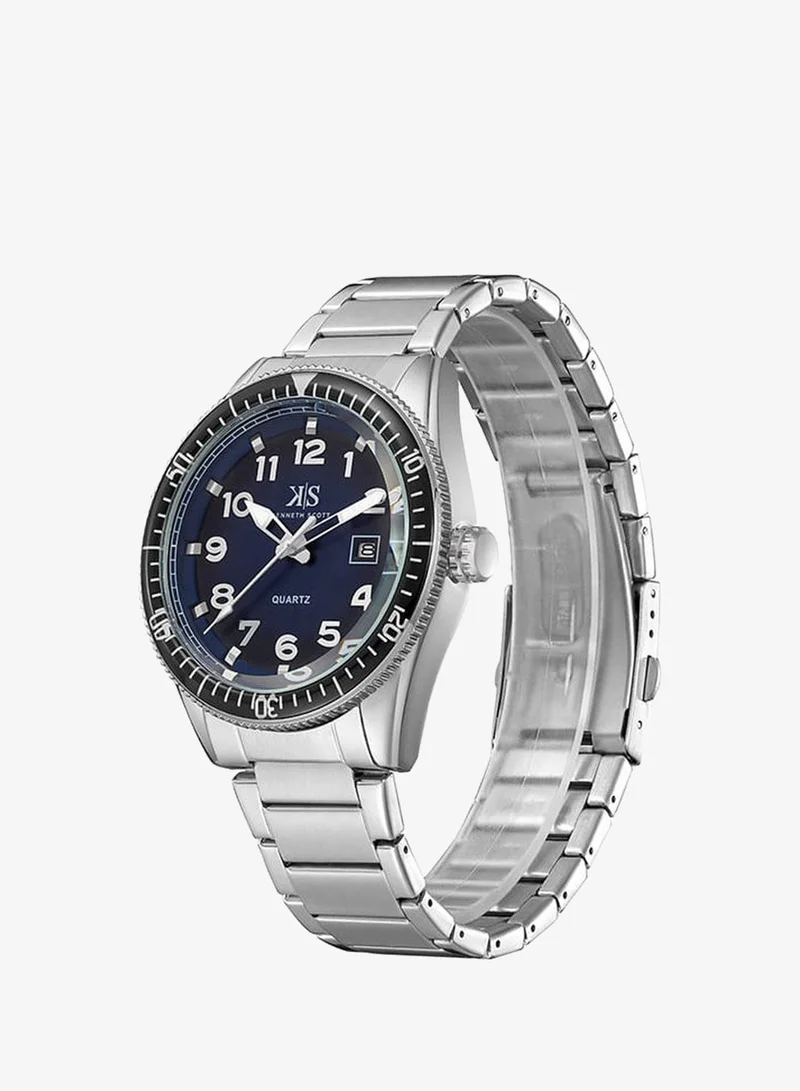KENNETH SCOTT Men's Analog Display Watch With Silver Stainless Steel Strap - K23028-SBSN