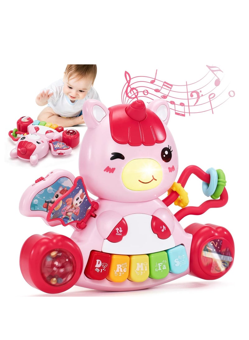 SYOSI ألعاب الأطفال من 6 إلى 12 شهرًا للفتيات الصغيرات نشاط التعلم المبكر ألعاب تعليمية وحيد القرن موسيقية مضيئة بيانو أطفال هدايا للأطفال الذين تتراوح أعمارهم بين 6 و9 و12 و18 شهرًا للفتيان والفتيات بعمر السنة عيد الميلاد عيد ميلاد - Image 1