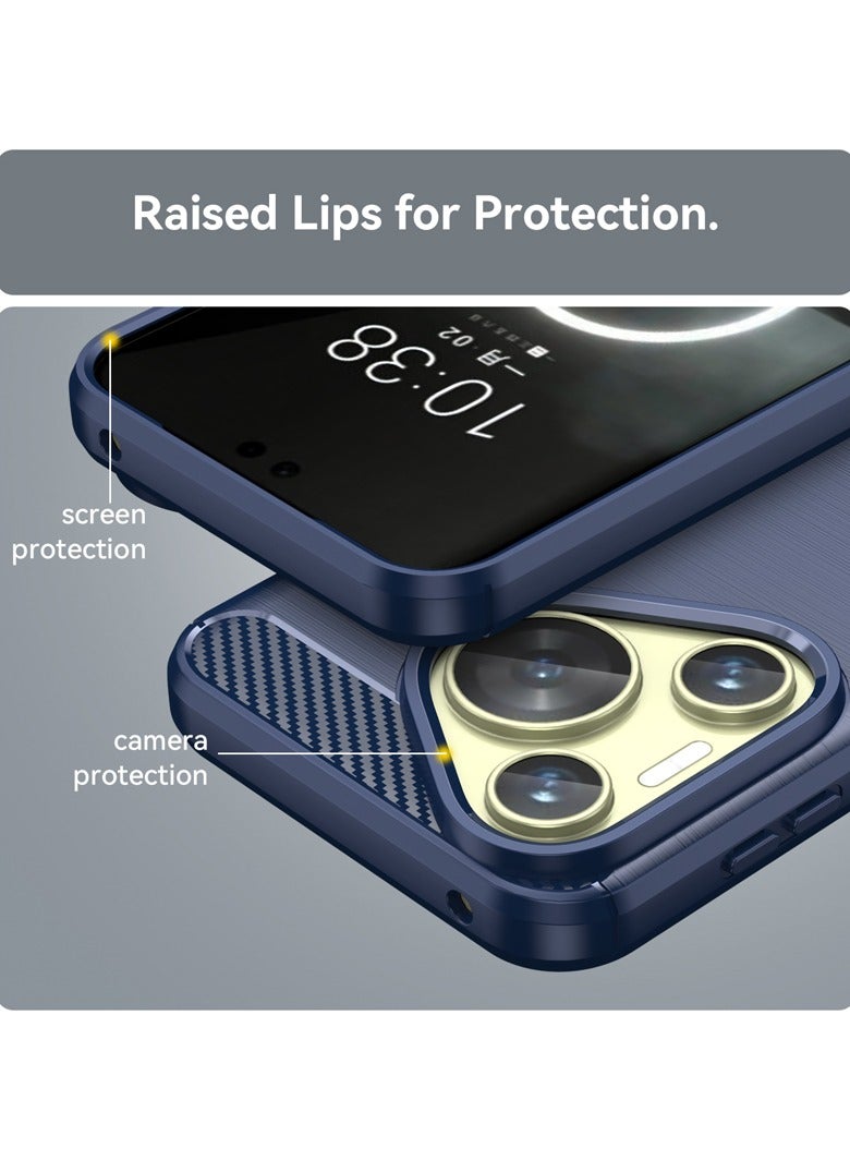 Brushed Carbon Fiber Shockproof Case For Huawei Pura 70 - Dark Blue - Image 5